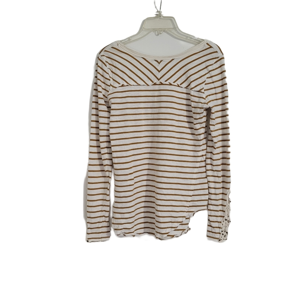 Free People Women's Size M Top White & Brown Striped - Picture 2 of 13